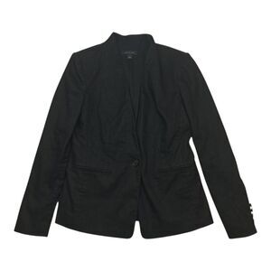 Ann Taylor Blazer Jacket Womens 4 Black Cutaway Linen Blend One Button Work 2024